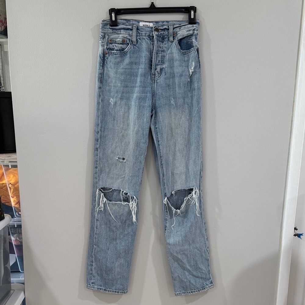 Pistola light wash distressed straight leg jeans